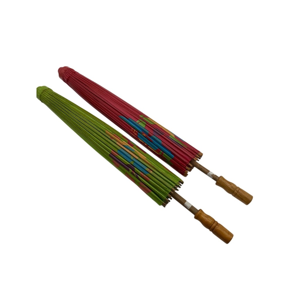 Decorative Paper Parasol Umbrella Set of 2 Green & Red